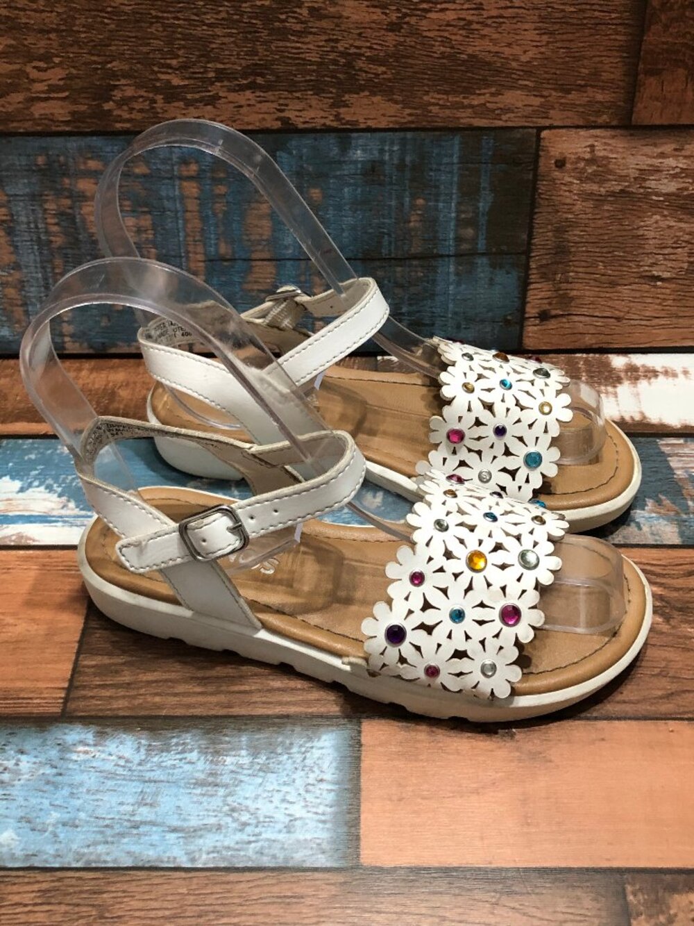 Sonoma Sandals Ankle Strap Rhinestone Flowers Kids Little Girls Size 12 Med